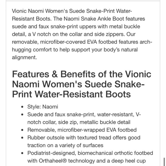 Vionic Naomi Grey Snake Print Bootie Water-resistant 2.5” Heel - Picture 9 of 9